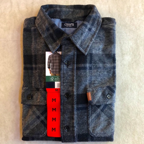 Chaps Men's Long Sleeve Lakeland Stretch Flannel Knit Fleece Shirt Regular Fit M - Picture 12 of 14